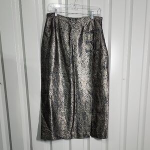 J. Peterman Company Elegant Teal, Silver, Gold Silk Blend Vintage Skirt Size 12